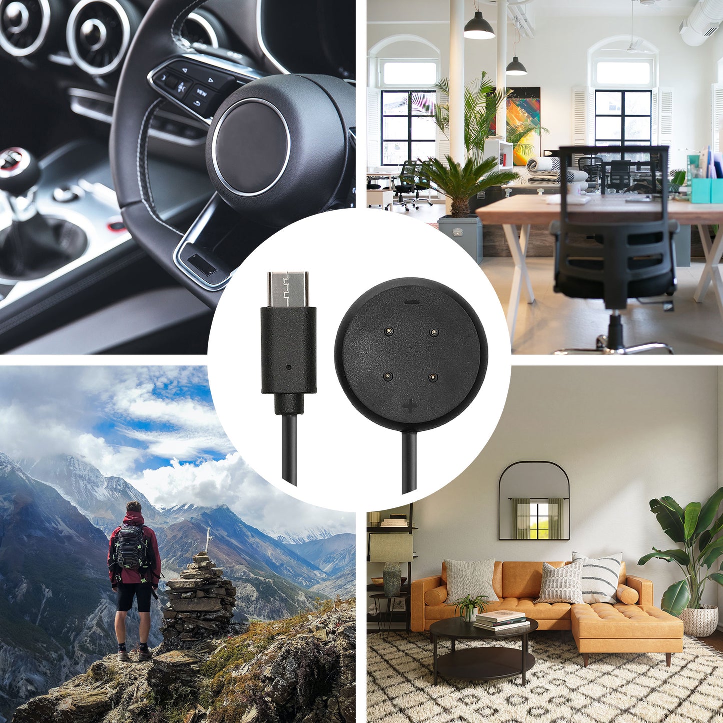 kwmobile USB C Charging Cable compatible with Google Pixel Watch 3 / Pixel Watch 2 / Fitbit Versa 4 3 2 / Ace LTE - Cable Charger - Smart Watch Type C Replacement Cable - Fitness Tracker Charging Cable