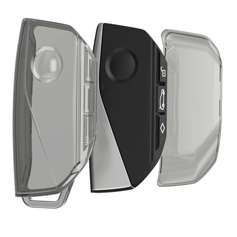 kwmobile Autoschlüssel Hülle kompatibel mit BMW 4-Tasten X7 X1 U11 iX ix1 7er G07 I7 Autoschlüssel - Schlüsselhülle Silikon Cover - Schwarz Transparent Schwarz  [dsg02]