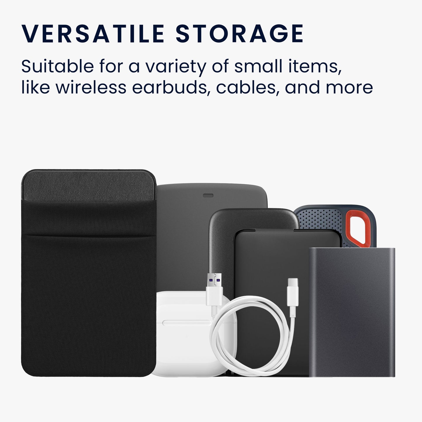 kwmobile Bag compatible with SanDisk Portable SSD, Samsung T7, Crucial X8, HDD - Set Holder for External SSD Hard Drive - 13x8cm - Elastic Self-Adhesive Case Cover