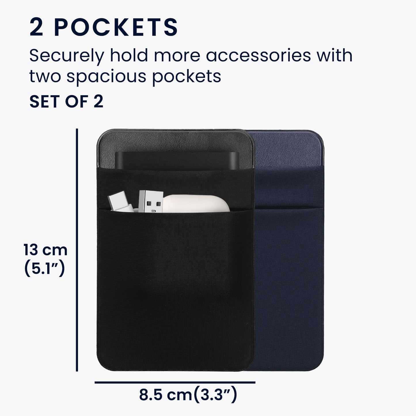 kwmobile Bag compatible with SanDisk Portable SSD, Samsung T7, Crucial X8, HDD - Set Holder for External SSD Hard Drive - 13x8cm - Elastic Self-Adhesive Case Cover