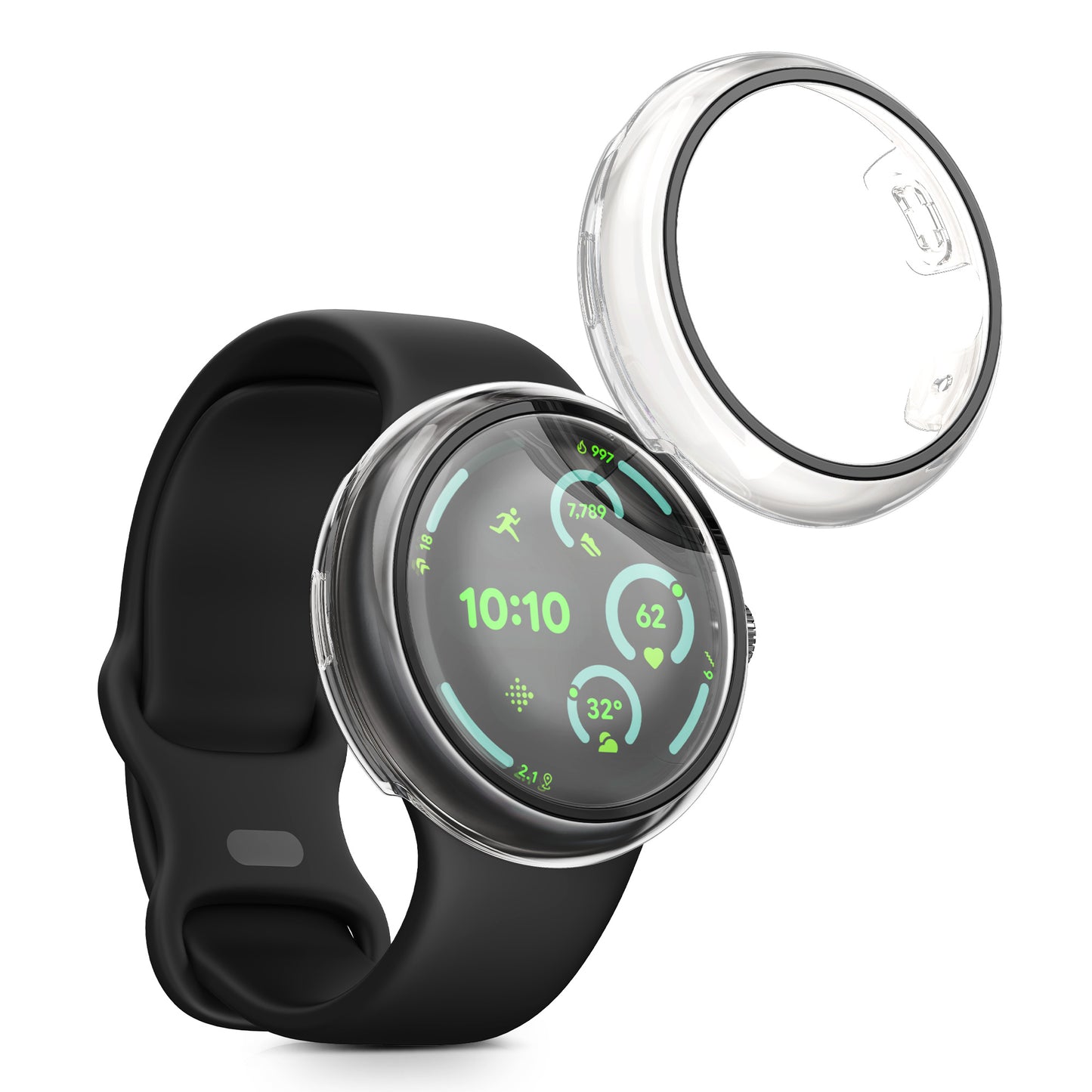 kwmobile Glass Case for Google Pixel Watch 3 45mm Protective Case Full Body Fitness Tracker Case Set
