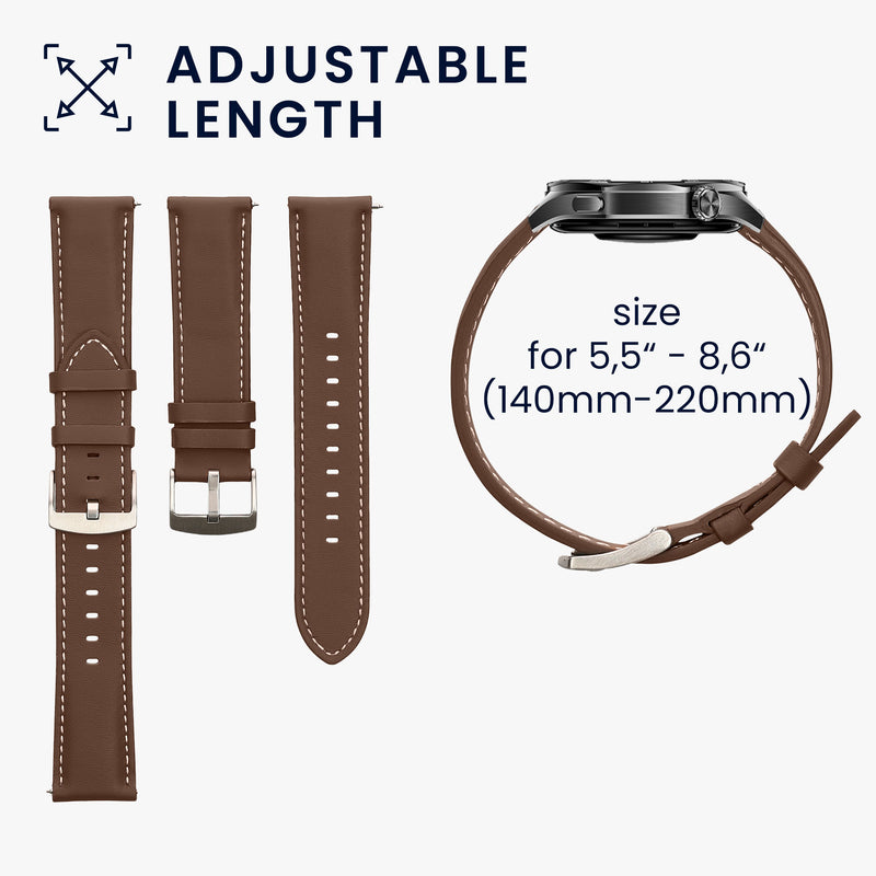 kwmobile Real Leather Watch Strap for Huawei Watch GT5 46mm / GT5 Pro 46mm / GT4 46mm / Watch GT3 SE Strap - Replacement Strap for Fitness Tracker - Smartwatch Replacement Strap