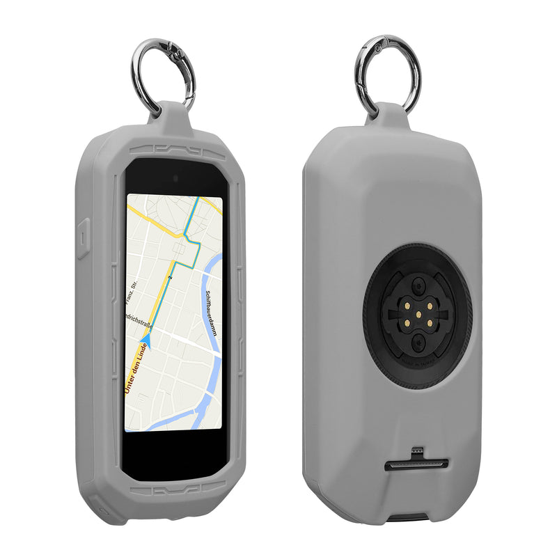 kwmobile Fahrrad GPS Silikon Case kompatibel mit Garmin Edge 1050 Hülle - Weiche GPS Bike Schutzhülle mit Schlüsselring - Fahrrad-GPS Cover mit Keyring Hellgrau  