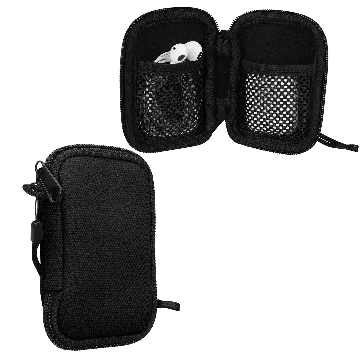 kwmobile In-Ear Kopfhörer Tasche kompatibel mit in-ear Headphones - Hülle Canvas Cover Case - 6 x 9 cm Innenmaße - Etui in Schwarz Schwarz  