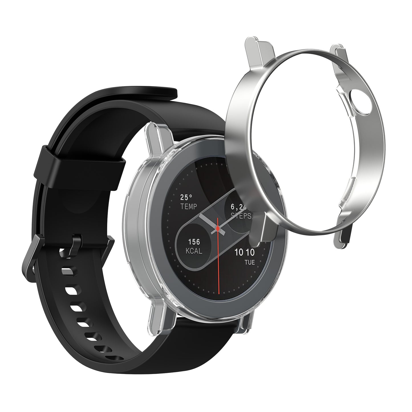 kwmobile 2x Hülle kompatibel mit CMF by Nothing Watch Pro 2 (D398) - Fitnesstracker Case Set Silber Transparent - ohne Tracker Silber  [dsg03]
