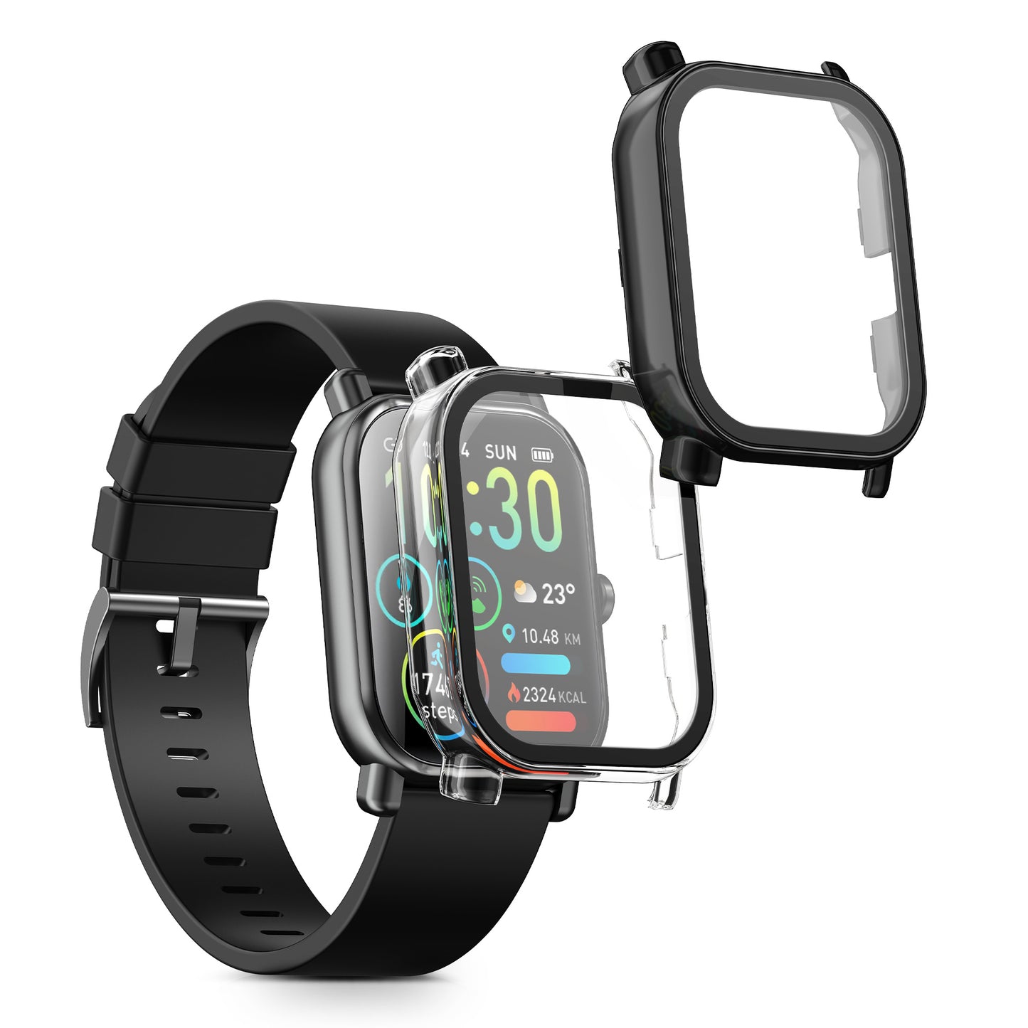kwmobile 2x Cover kompatibel mit Nerunsa P66D / Aptkdoe P66D / Dotn P66D / Ddidbi P66D Hülle - Fullbody Fitnesstracker Case Set aus Glas - Transparent Schwarz Transparent  [dsg01]