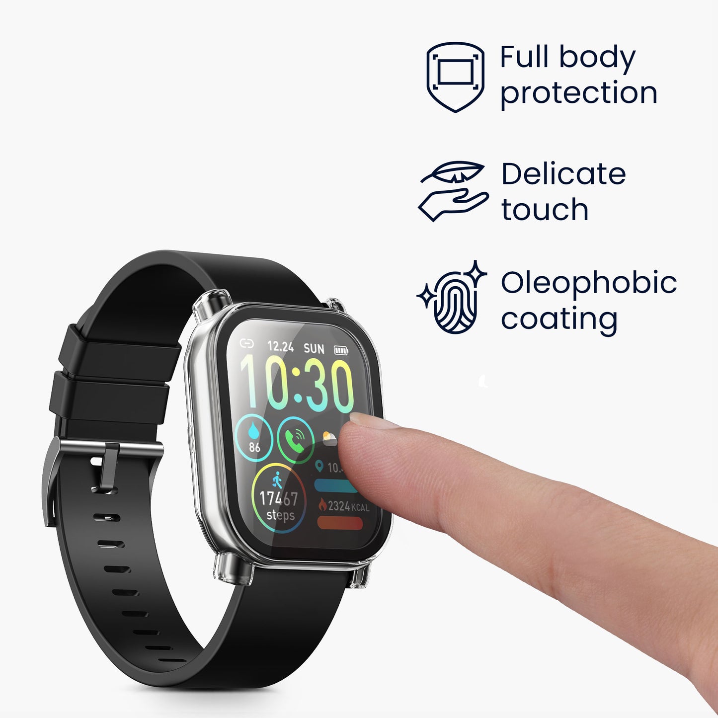 kwmobile Glass Case for Nerunsa P66D / Aptkdoe P66D / Dotn P66D / Ddidbi P66D Protective Cover - Full Body Fitness Tracker Case Set