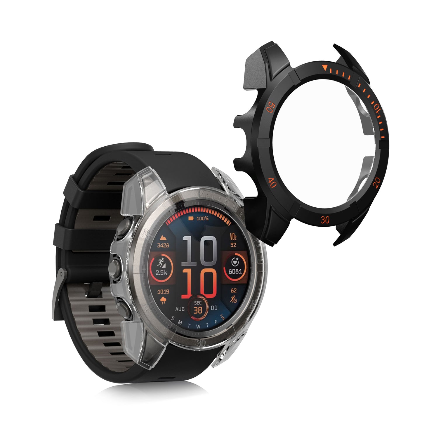 kwmobile Glass Case for Garmin Fenix 8 43mm Protective Case Fullbody Fitness Tracker Case Set