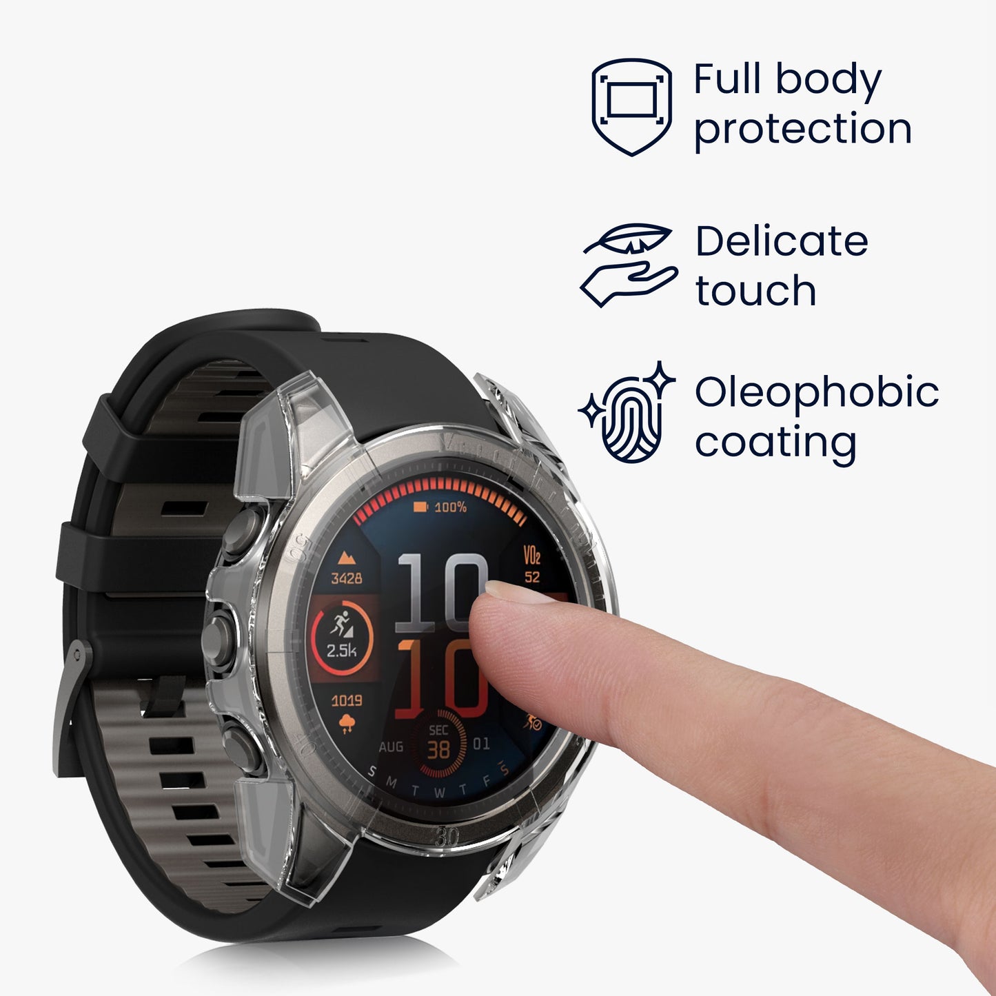 kwmobile Glass Case for Garmin Fenix 8 43mm Protective Case Fullbody Fitness Tracker Case Set