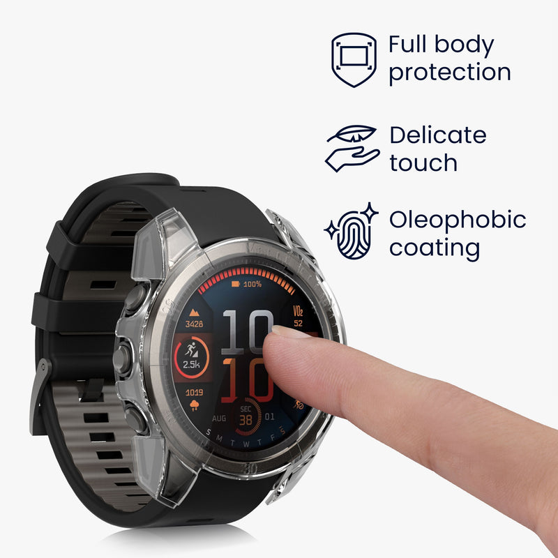 kwmobile Glass Case for Garmin Fenix 8 43mm Protective Case Fullbody Fitness Tracker Case Set