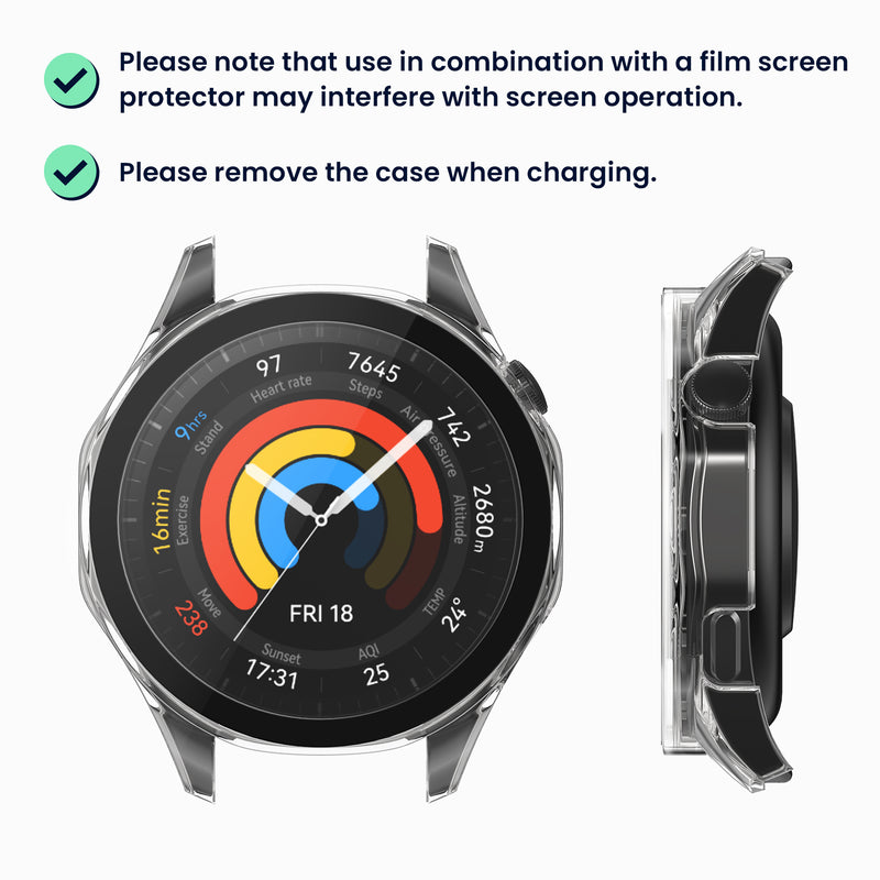 kwmobile Glass Case for Huawei Watch GT5 46mm Protective Case Full-Body Fitness Tracker Case Set