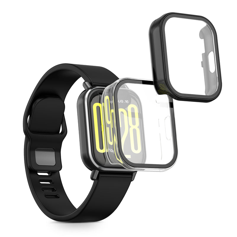 kwmobile 2x Cover kompatibel mit Xiaomi Redmi Watch 5 Active Hülle - Fullbody Fitnesstracker Case Set aus Glas - Transparent Schwarz Transparent  [dsg01]