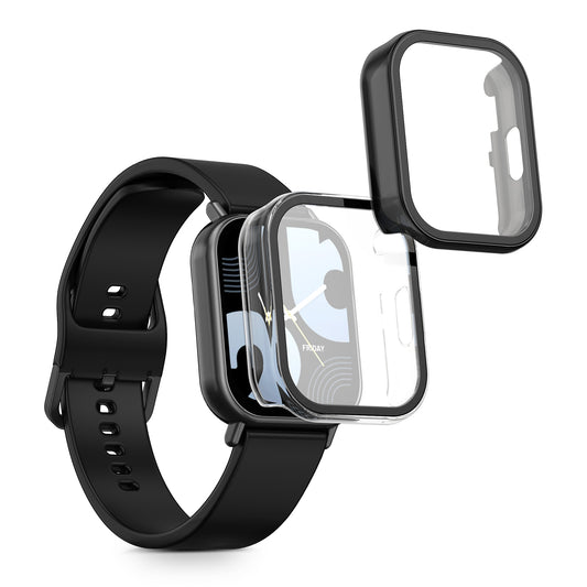 kwmobile 2x Cover kompatibel mit Xiaomi Redmi Watch 5 Lite Hülle - Fullbody Fitnesstracker Case Set aus Glas - Transparent Schwarz Transparent  [dsg01]