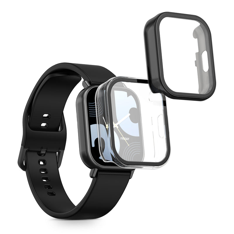 kwmobile 2x Cover kompatibel mit Xiaomi Redmi Watch 5 Lite Hülle - Fullbody Fitnesstracker Case Set aus Glas - Transparent Schwarz Transparent  [dsg01]