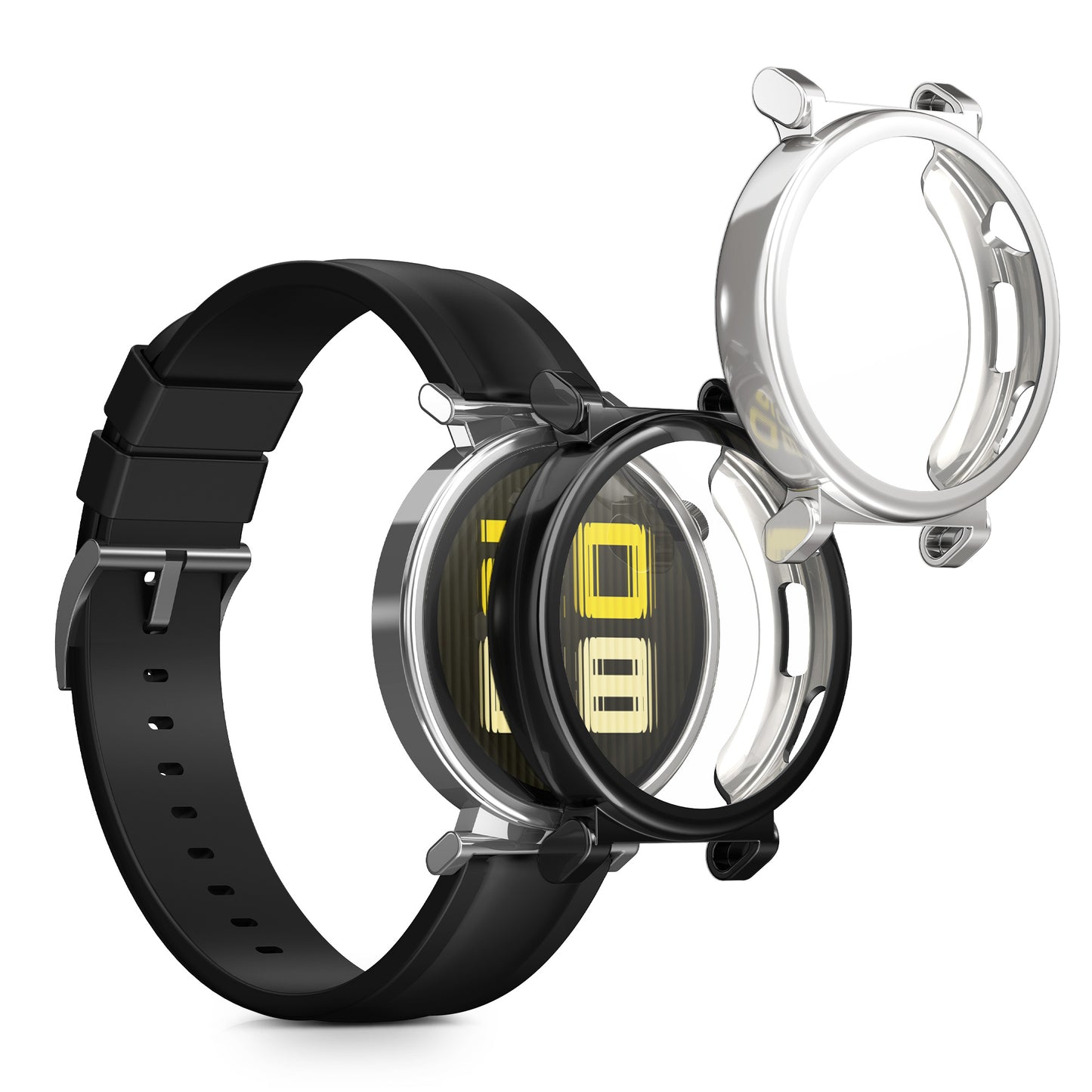 kwmobile 2x Schutzhülle kompatibel mit Huami Watch GT5 41mm Hülle - Fullbody Cover Set aus Silikon - Schwarz Silber Schwarz  [dsg02]