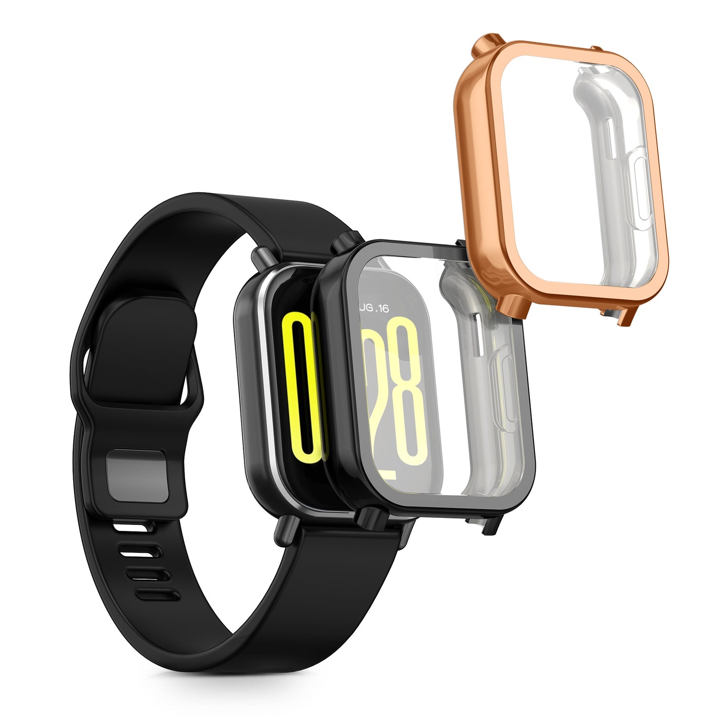 kwmobile 2x Schutzhülle kompatibel mit Xiaomi Redmi Watch 5 Active Hülle - Fullbody Cover Set aus Silikon - Schwarz Rosegold Schwarz  [dsg04]