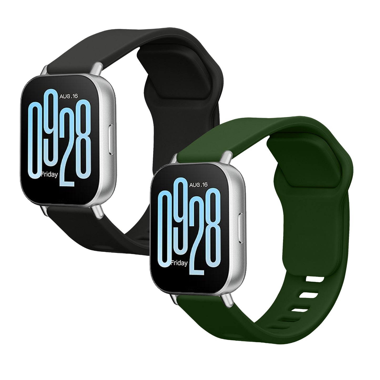 kwmobile 2x Uhrenarmband für Xiaomi Redmi Watch 5 Active / Watch 5 Lite Armband - Fitnesstracker Band Set aus TPU Silikon - Ersatzarmband Smartwatch - Schwarz Dunkelgrün Schwarz  [dsg04]