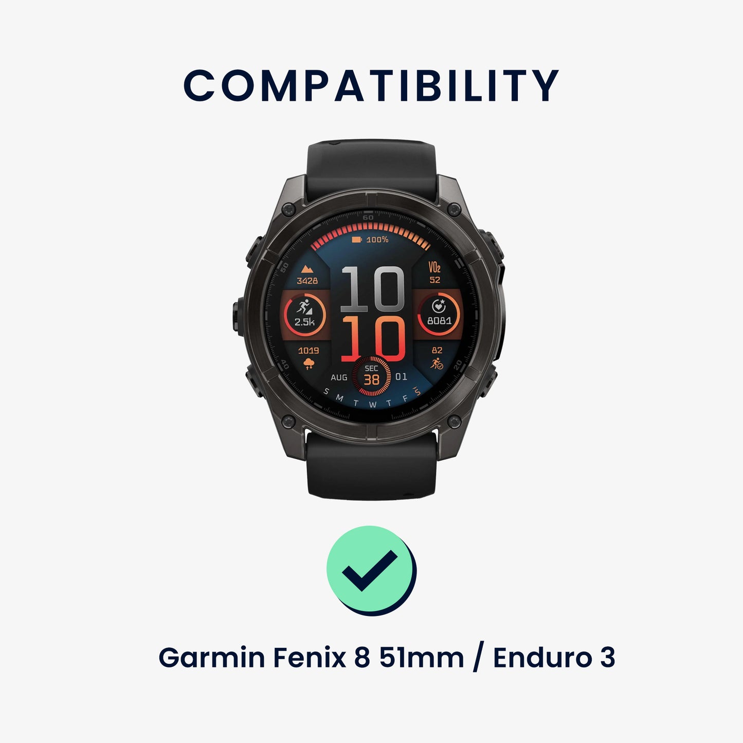 kwmobile Silicone Watch Strap for Garmin Fenix 8 51mm / Fenix 7X / Enduro 3 / Instinct 3 50mm Watch Band Replacement Band for Fitness Tracker Interchangeable Band Smartwatch