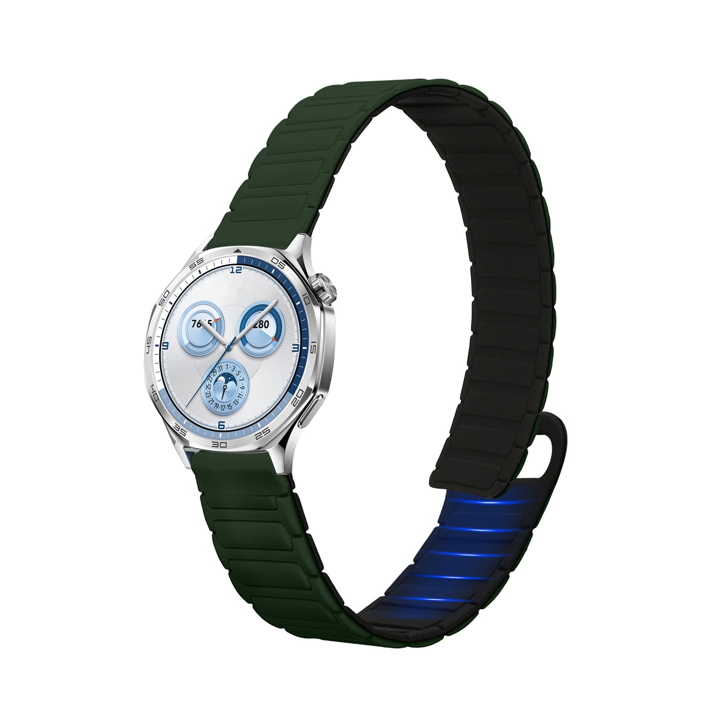 kwmobile Ersatzarmband kompatibel mit Huawei Watch GT5 46mm / GT5 Pro 46mm Armband - Fitnesstracker Silikon Band mit Magnetverschluss Dunkelgrün  [dsg02]