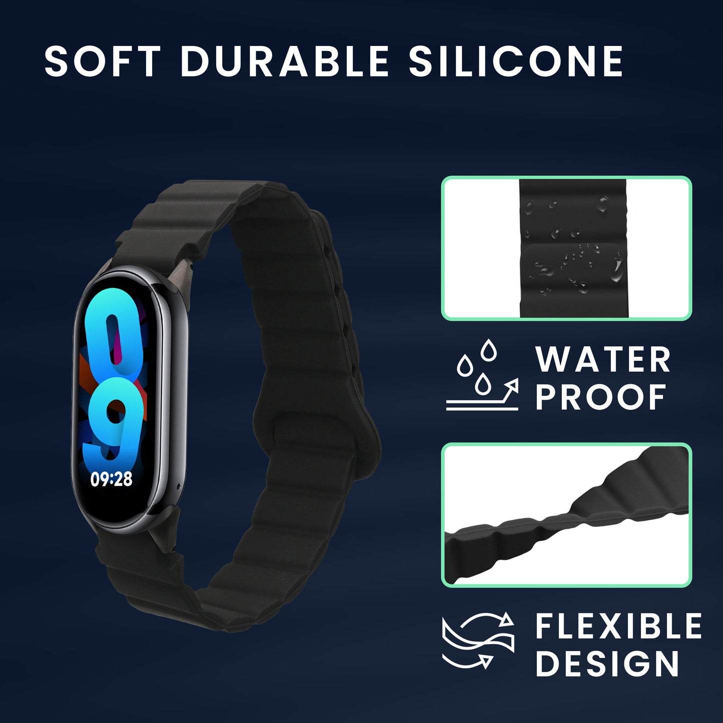 kwmobile Replacement Strap Compatible with Xiaomi Mi Band 10 / Mi Band 9 / 8 Strap - Fitness Tracker Band with Magnetic Clasp