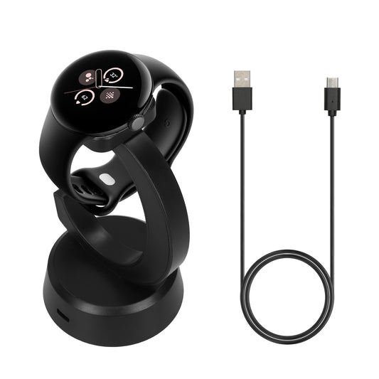 kwmobile USB Ladegerät kompatibel mit Google Pixel Watch 3 / Pixel Watch 2 / Fitbit Versa 4 3 2 / Ace LTE - USB Kabel Charger Stand - Smart Watch Ladestation - Ladekabel mit Standfunktion in Schwarz Schwarz  