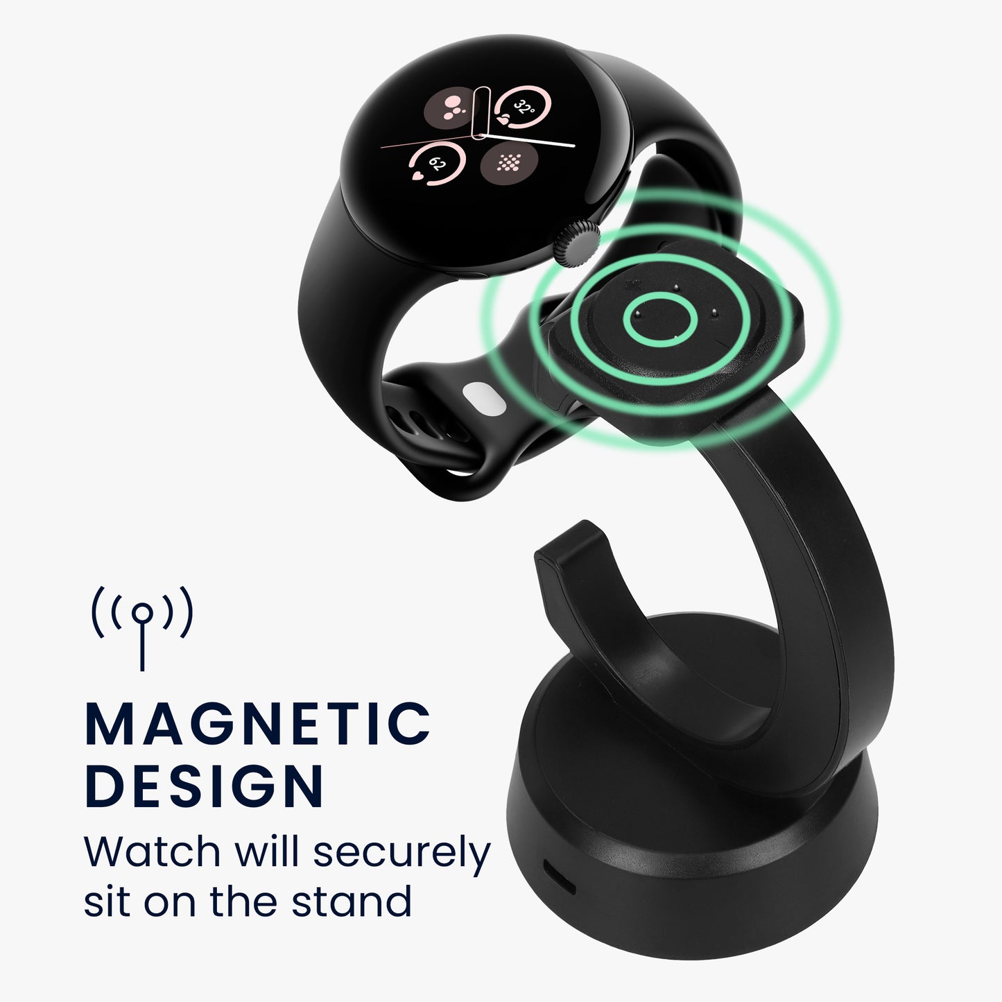 kwmobile USB Charger compatible with Google Pixel Watch 3 / Pixel Watch 2 / Fitbit Versa 4 3 2 / Ace LTE - USB Cable Charger Stand - Smart Watch Charging Station - Charging Cable with Stand Function