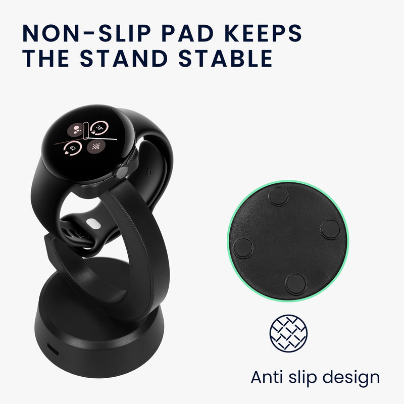 kwmobile USB Charger compatible with Google Pixel Watch 3 / Pixel Watch 2 / Fitbit Versa 4 3 2 / Ace LTE - USB Cable Charger Stand - Smart Watch Charging Station - Charging Cable with Stand Function