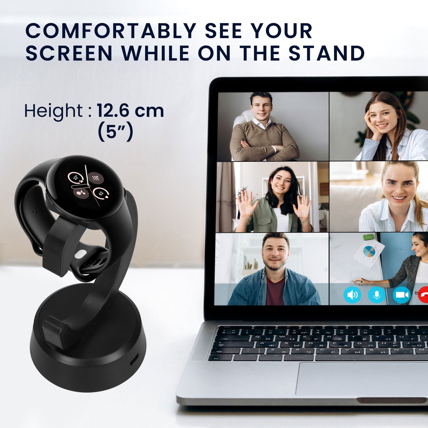 kwmobile USB Charger compatible with Google Pixel Watch 3 / Pixel Watch 2 / Fitbit Versa 4 3 2 / Ace LTE - USB Cable Charger Stand - Smart Watch Charging Station - Charging Cable with Stand Function