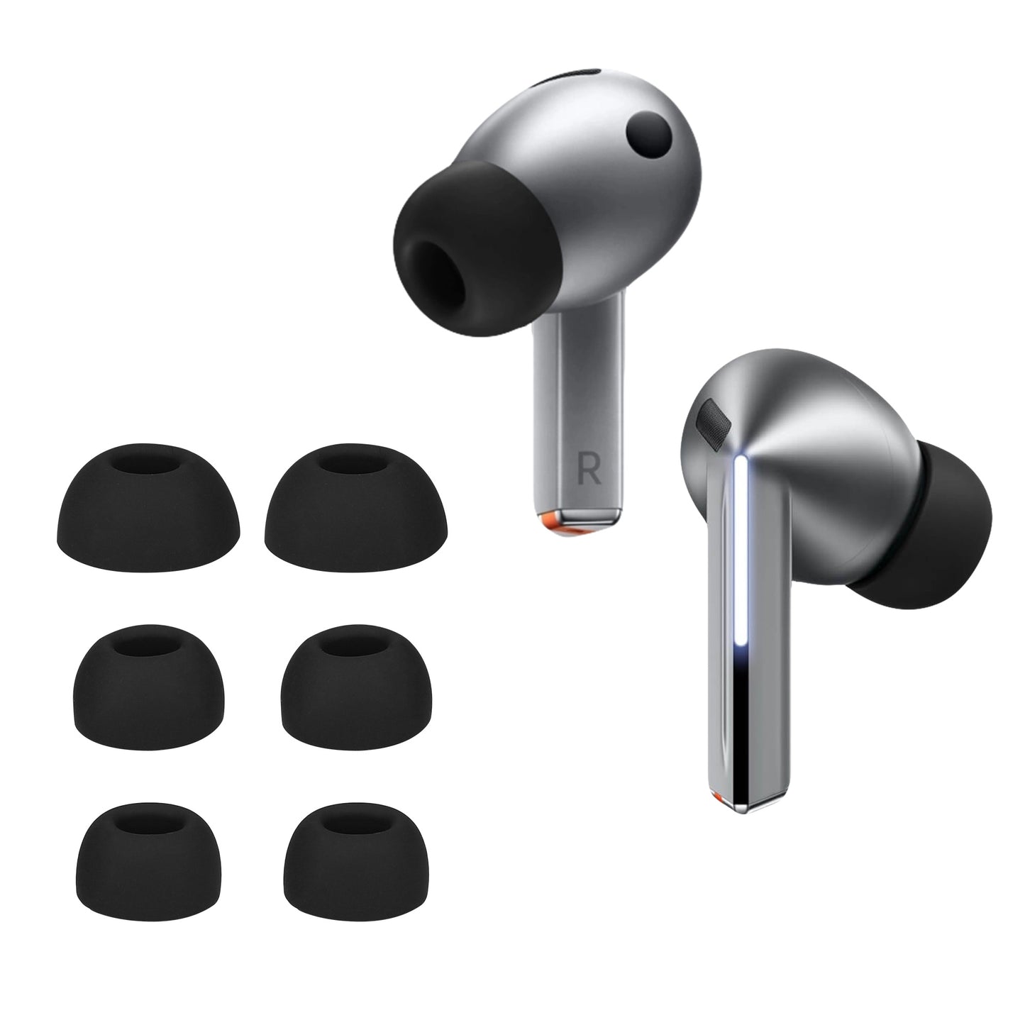 kwmobile 6x Polster kompatibel mit Samsung Galaxy Buds 3 Pro - 3 Größen - Silikon Ohrstöpsel In-Ear Kopfhörer Schwarz  