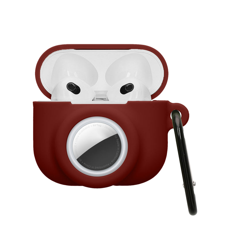 kwmobile 2-in1 Hülle kompatibel mit Apple AirPods 3 - Kopfhörer Case kompatibel mit Airtag - Weiches Silikon Cover - Schutzhülle mit Karabiner - Bordeaux Bordeaux  