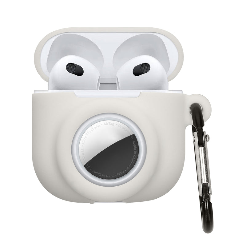 kwmobile 2-in1 Hülle kompatibel mit Apple Airpods 4 - Kopfhörer Case kompatibel mit Airtag - Weiches Silikon Cover - Schutzhülle mit Karabiner - Weiß Weiß  