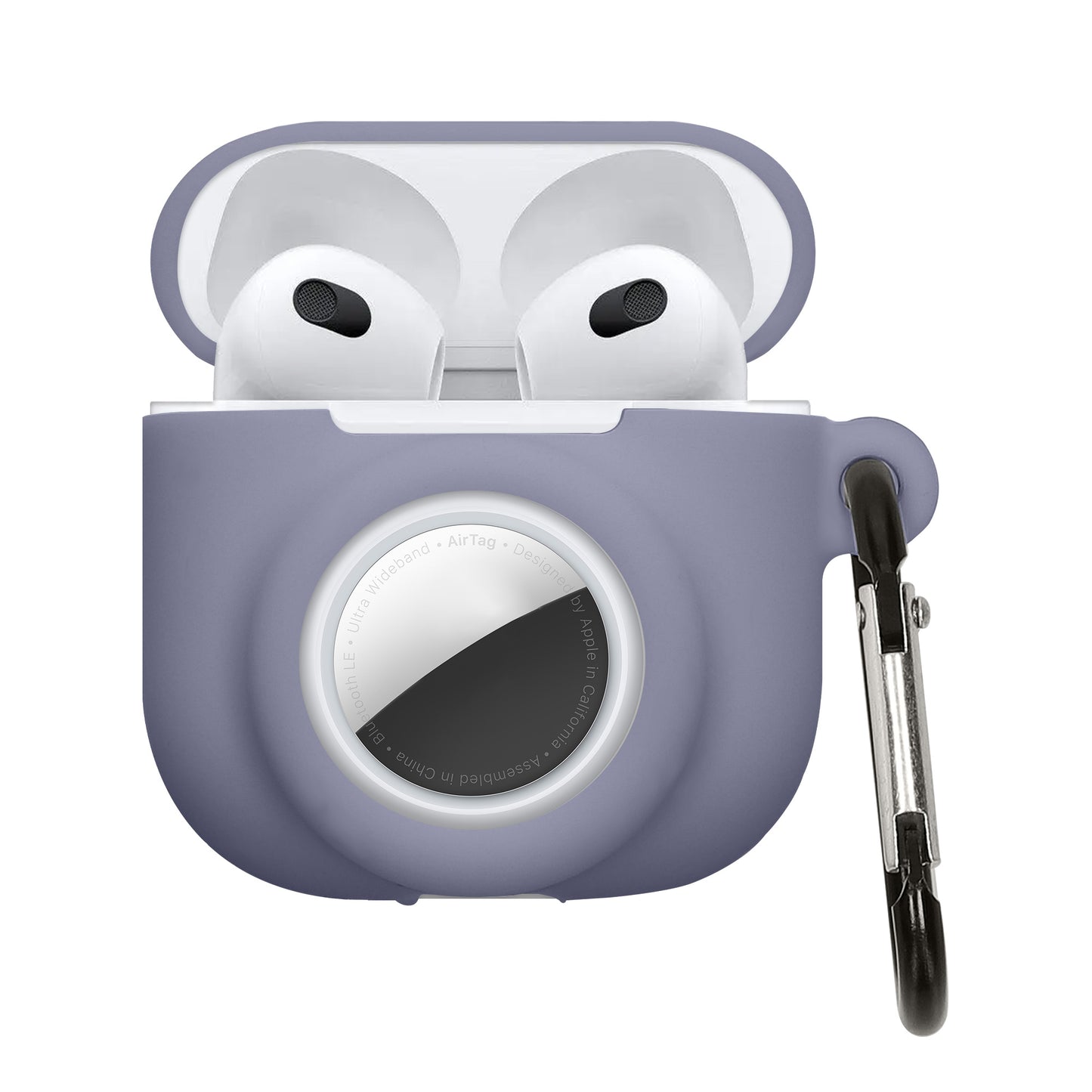 kwmobile 2-in1 Hülle kompatibel mit Apple Airpods 4 - Kopfhörer Case kompatibel mit Airtag - Weiches Silikon Cover - Schutzhülle mit Karabiner - Lavendel Lavendel  
