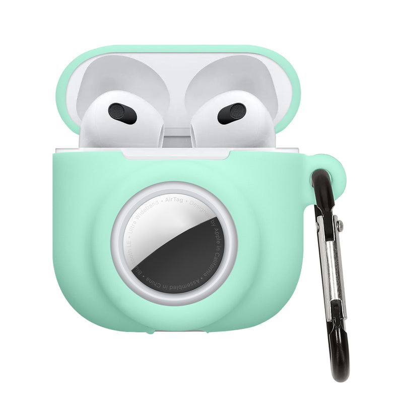 kwmobile 2-in1 Hülle kompatibel mit Apple Airpods 4 - Kopfhörer Case kompatibel mit Airtag - Weiches Silikon Cover - Schutzhülle mit Karabiner - Mintgrün Mintgrün  