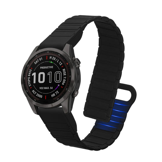 kwmobile Ersatzarmband kompatibel mit Garmin Fenix 8 43mm / Fenix 7S / 7S Pro / 7S Solor / Instinct 2S Armband - Fitnesstracker Silikon Band mit Magnetverschluss Schwarz  [dsg01]