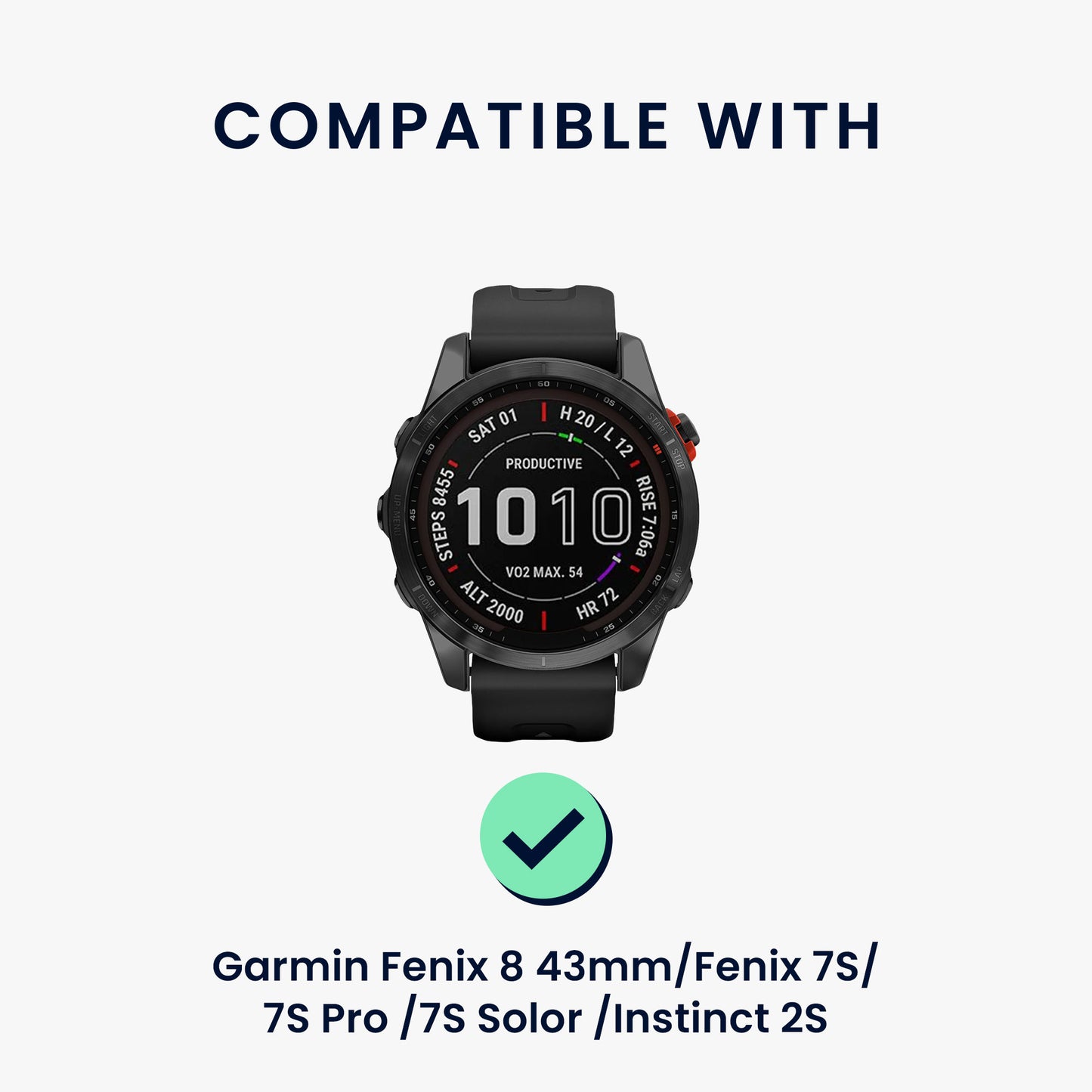 kwmobile Replacement Strap Compatible with Garmin Fenix 8 43mm / Fenix 7S / 7S Pro / 7S Solar / Instinct 2S Fitness Tracker Band Magnetic Clasp