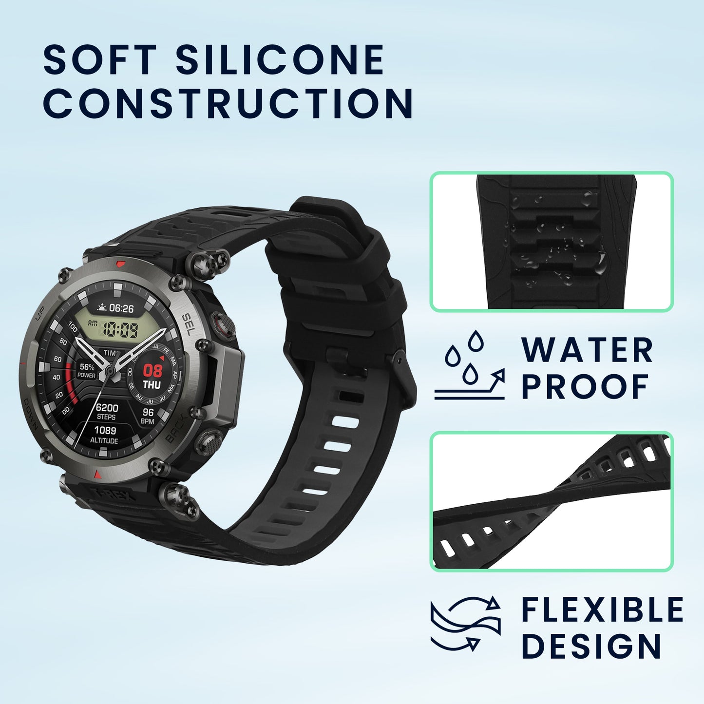 kwmobile Silicone Watch Strap for Amazfit T-Rex 3 - Replacement Band for Fitness Tracker Smartwatch