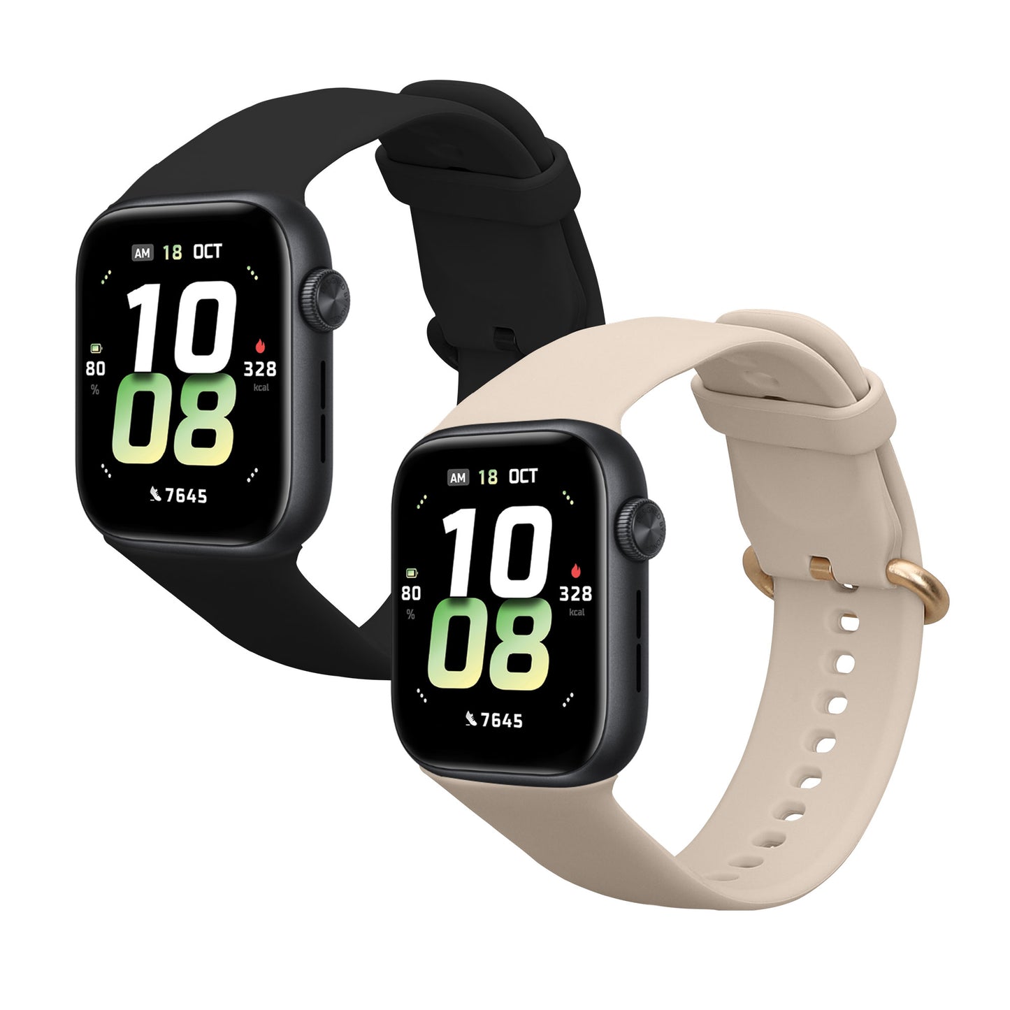 kwmobile 2x Uhrenarmband für HONOR Watch 5 (STL-L19) Armband - Fitnesstracker Band Set aus TPU Silikon - Ersatzarmband Smartwatch - Schwarz Beige Schwarz  [dsg02]