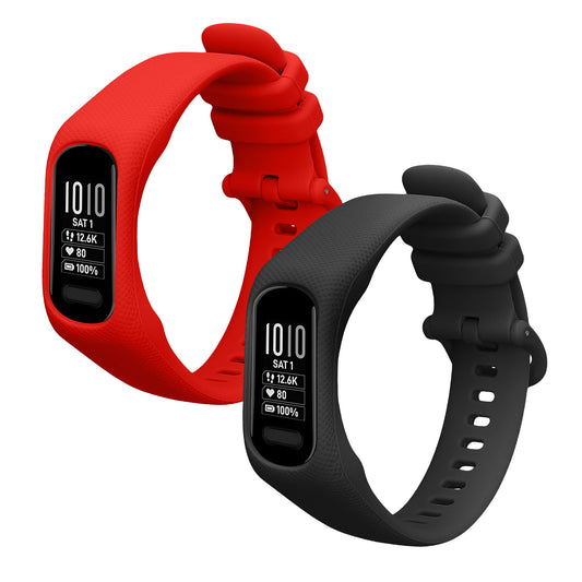 kwmobile 2x Uhrenarmband für Garmin vivosmart 5 / Smart 5 Armband - Fitnesstracker Band Set aus TPU Silikon - Ersatzarmband Smartwatch - Schwarz Rot Schwarz  [dsg05]
