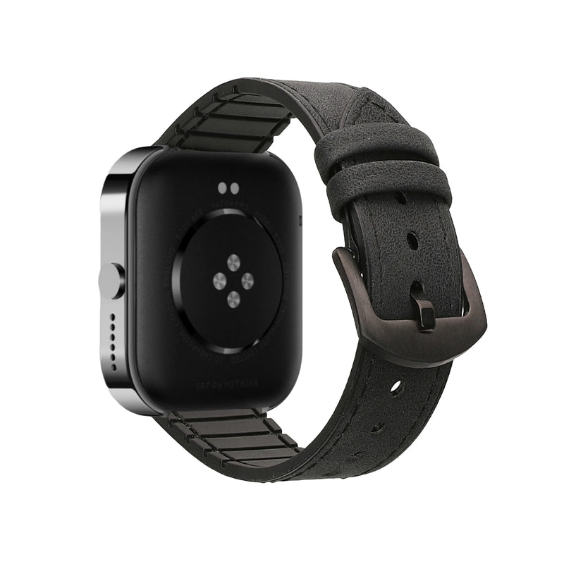 kwmobile Kunstleder Ersatzarmband kompatibel mit CMF by Nothing Watch Pro (D395) Armband - Sportarmband aus Kunstleder und Silikon mit Uhrenverschluss Schwarz  