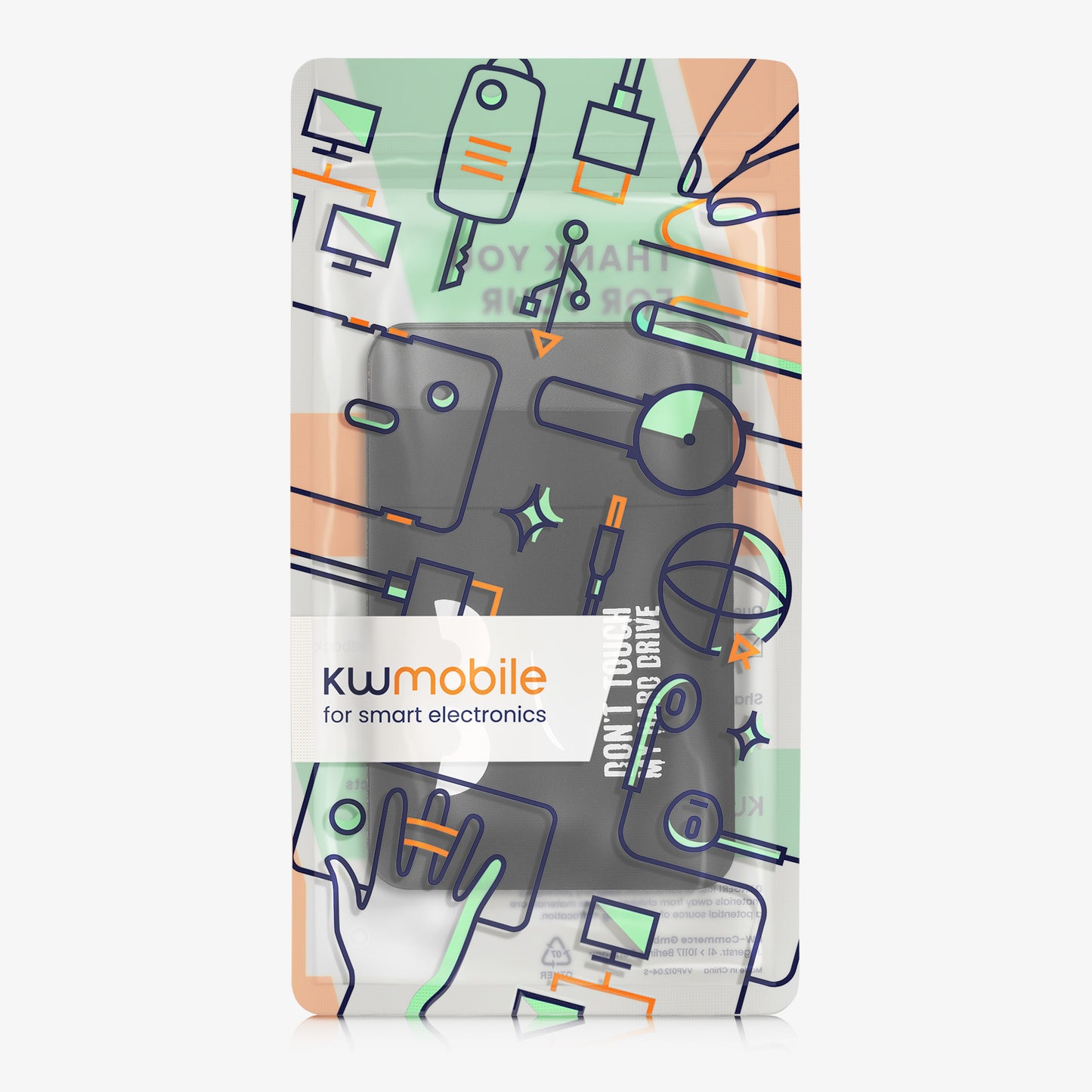 kwmobile Pouch compatible with SanDisk Portable SSD, Samsung T7, Crucial X8, HDD - Holder for external SSD Hard Drive - 13x8cm - Elastic Case Cover self-adhesive - Don't touch my Hard Drive
