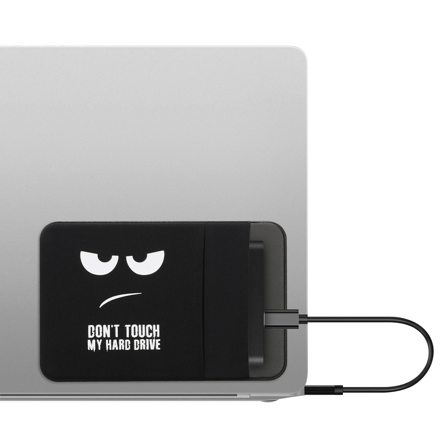 kwmobile Tasche kompatibel mit SanDisk Portable SSD, Samsung T7, Crucial X8, HDD - Halterung für externe SSD Festplatte - 13x8cm - Elastisches Case Hülle selbstklebend - Don't touch my Hard Drive Weiß  [dsg01]