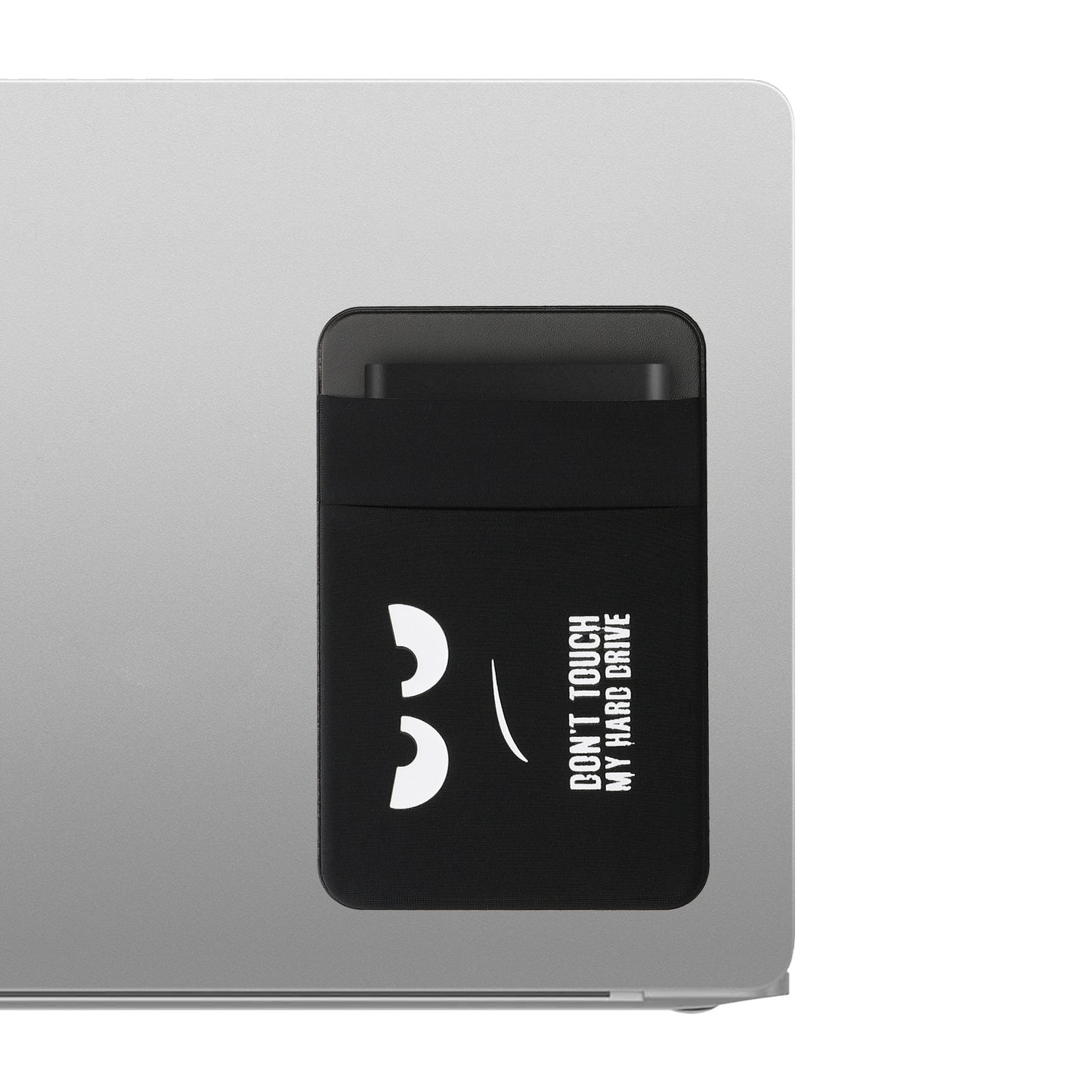 kwmobile Pouch compatible with SanDisk Portable SSD, Samsung T7, Crucial X8, HDD - Holder for external SSD Hard Drive - 13x8cm - Elastic Case Cover self-adhesive - Don't touch my Hard Drive