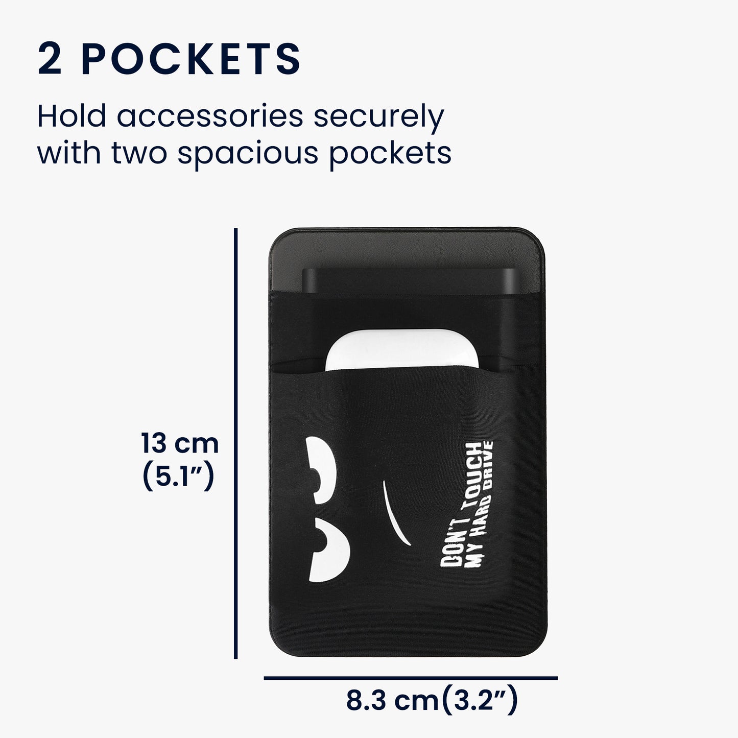 kwmobile Pouch compatible with SanDisk Portable SSD, Samsung T7, Crucial X8, HDD - Holder for external SSD Hard Drive - 13x8cm - Elastic Case Cover self-adhesive - Don't touch my Hard Drive