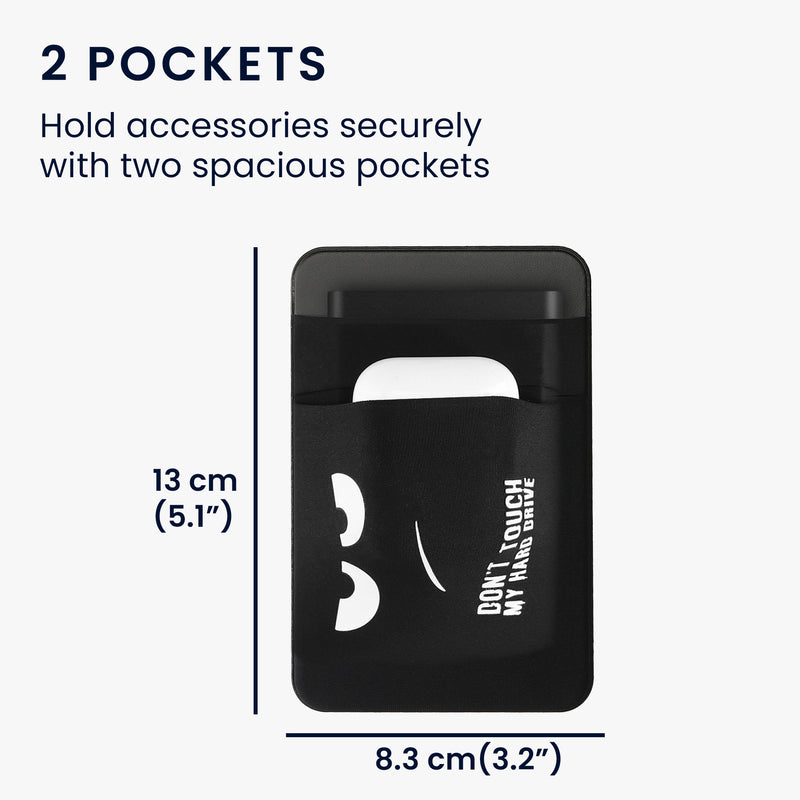 kwmobile Pouch compatible with SanDisk Portable SSD, Samsung T7, Crucial X8, HDD - Holder for external SSD Hard Drive - 13x8cm - Elastic Case Cover self-adhesive - Don't touch my Hard Drive