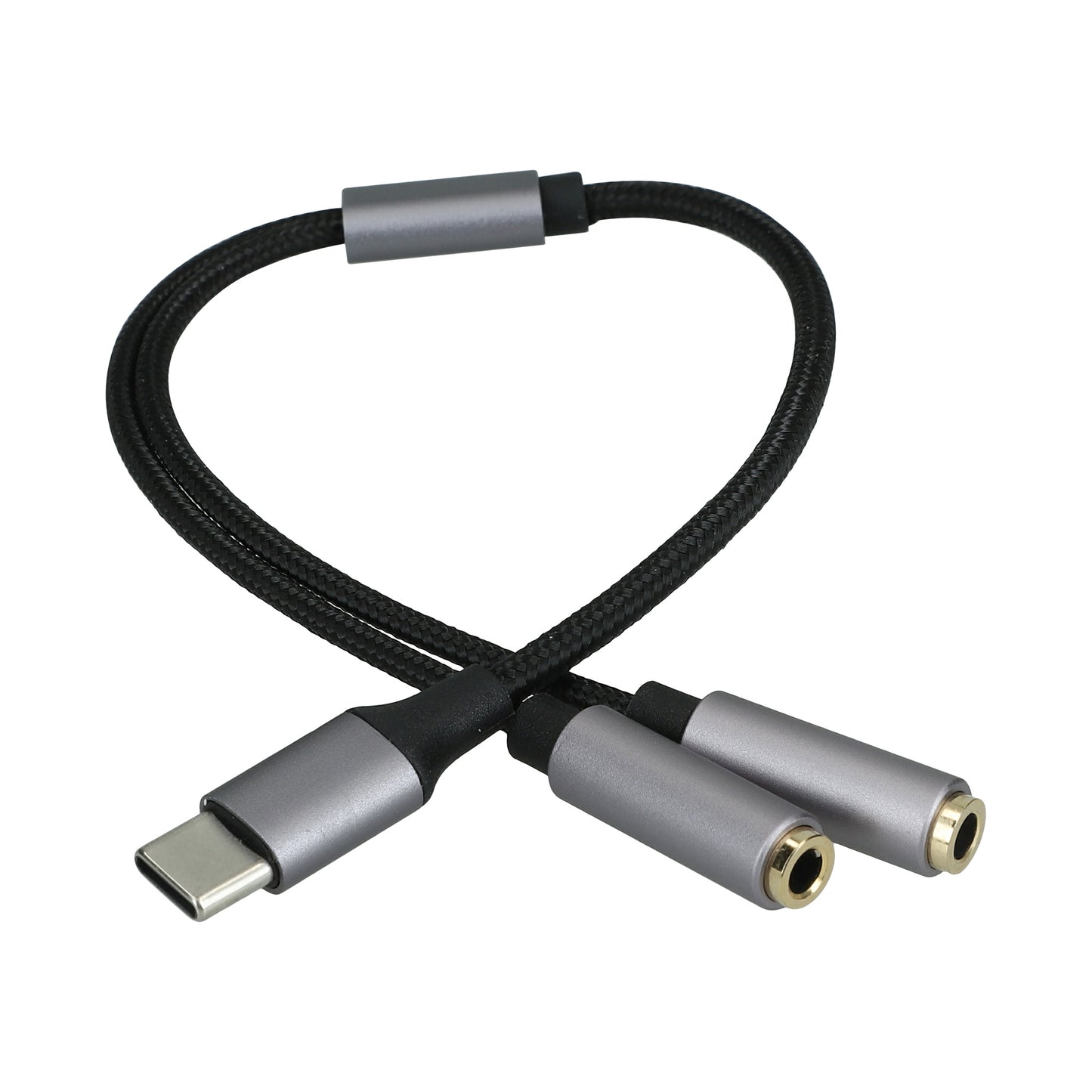 kwmobile USB C Headphone Splitter for USB C Headphones / Headset USB C Adapter - USB-C to Jack Audio Cable Splitter made of Nylon