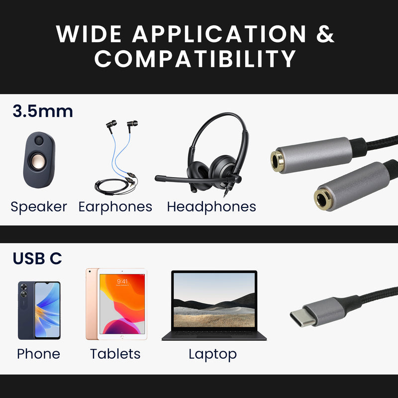 kwmobile USB C Headphone Splitter for USB C Headphones / Headset USB C Adapter - USB-C to Jack Audio Cable Splitter made of Nylon