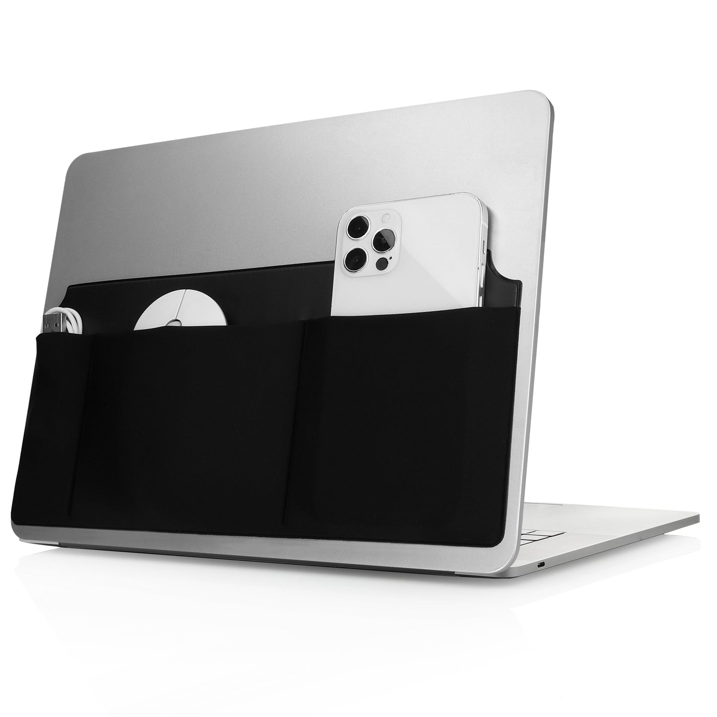 kwmobile Self-Adhesive Laptop Organizer - Holder Storage for SSD External Hard Drive HDD Accessories - Pouch for Wireless Mouse / Portable SSD / Portable HDD