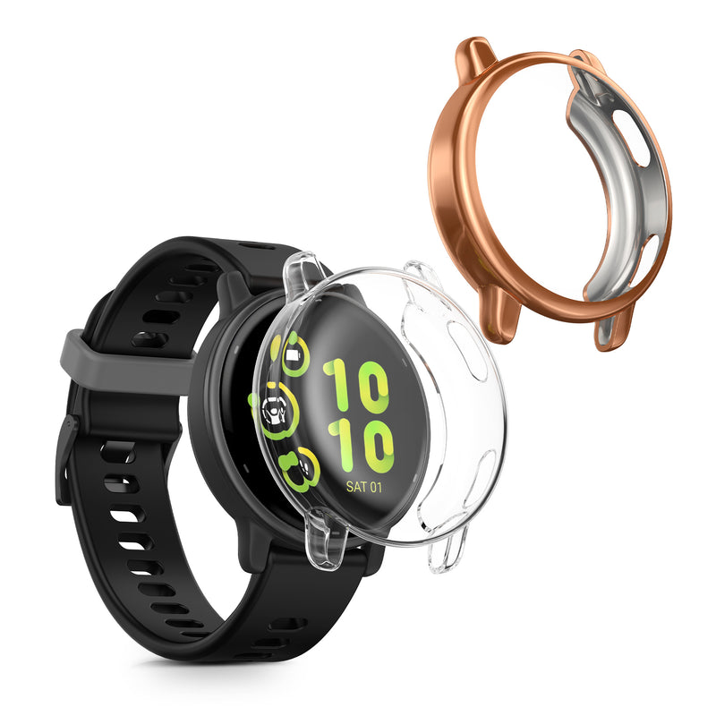 kwmobile 2x Schutzhülle kompatibel mit Garmin vivoactive 5 / active 5 Hülle - Fullbody Cover Set aus Silikon - Transparent Rosegold Transparent  [dsg03]
