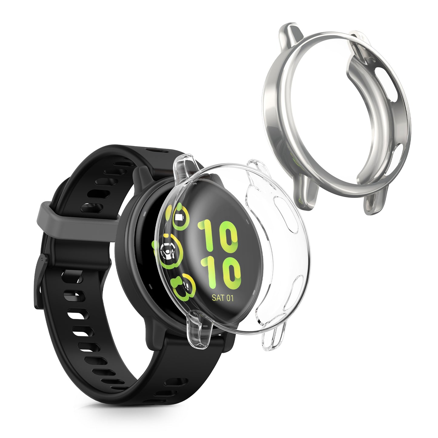kwmobile 2x Schutzhülle kompatibel mit Garmin vivoactive 5 / active 5 Hülle - Fullbody Cover Set aus Silikon - Transparent Silber Transparent  [dsg04]
