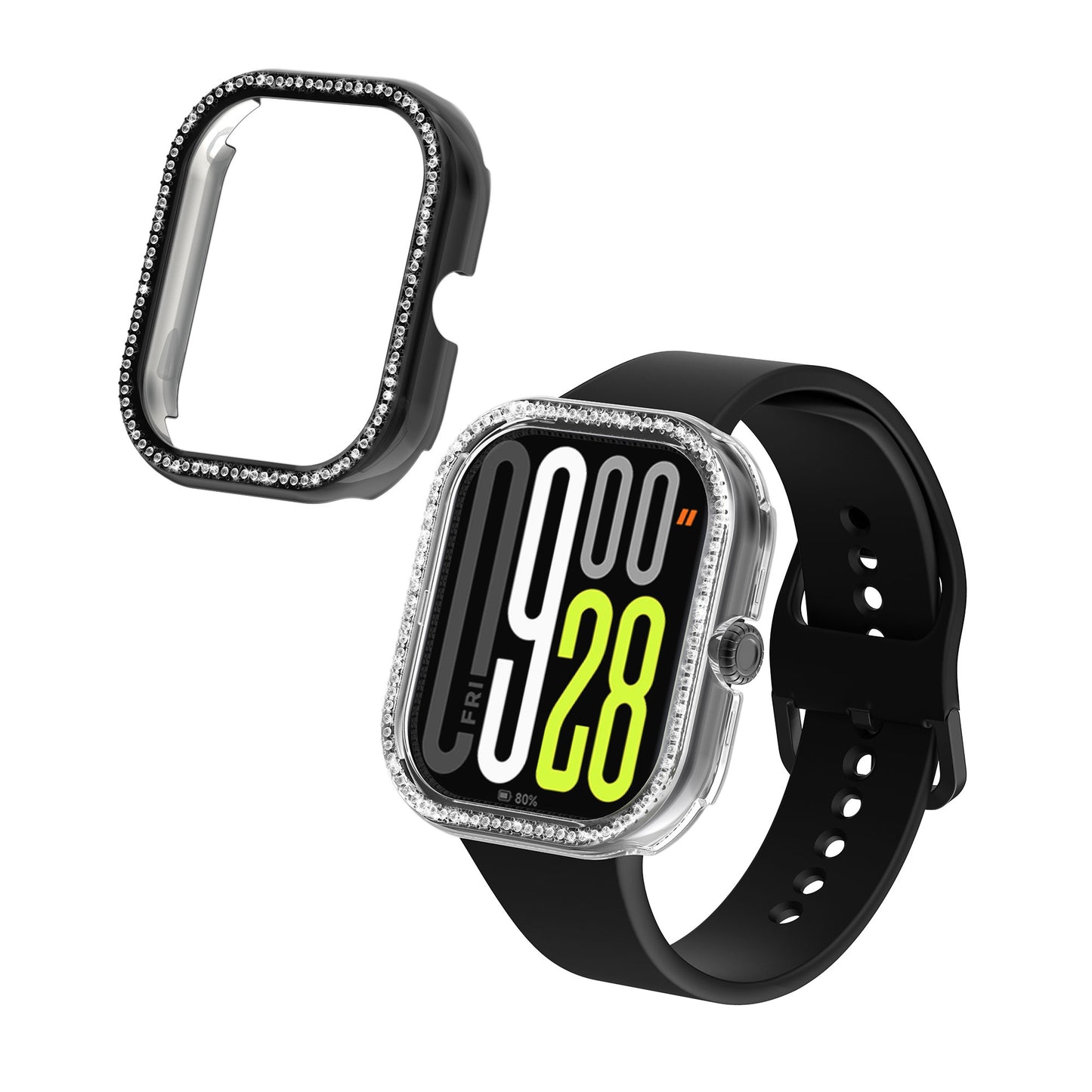kwmobile 2x Kunststoff Hülle kompatibel mit Xiaomi Redmi Watch 4 / Watch 5 / Watch 5 eSIM Schutzhülle Schutzrahmen - Glitzer Schutz Zubehör in Transparent Schwarz Transparent  [dsg01]